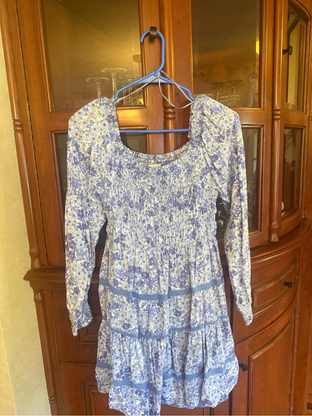 Japna Blue Floral Long Sleeve Mini Dress – Size Small